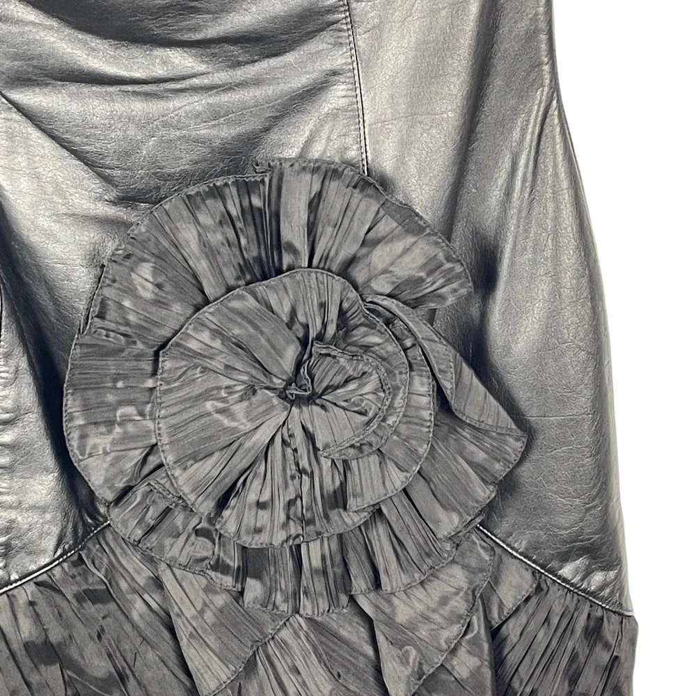 VINTAGE 80S SAMIR ANTONIO RUSPOLI LEATHER STRAPLESS RUFFLE PARTY COCKTAIL DRESS